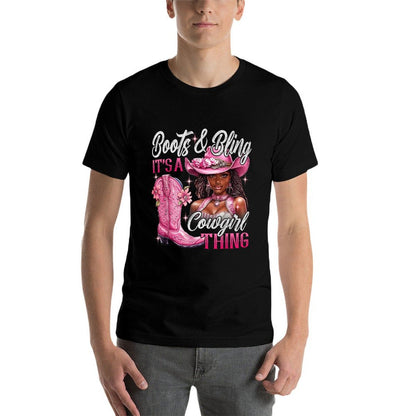 Boots  Bling Its A Cowgirl Thing Pink Black Cowgirl Melanin  Oversized Silhouette T-Shirt