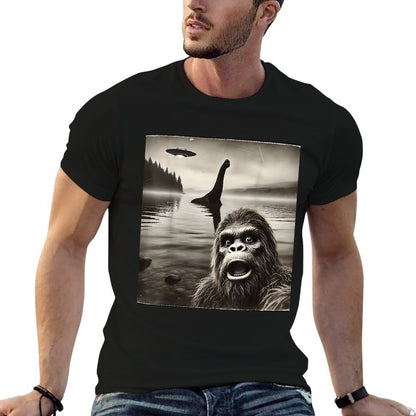 Bigfoot Selfie With Loch Ness Monster And UFO Aliens Graphic  Affordable Price T-Shirt