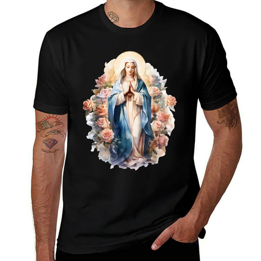 Blessed Mother Mary Mother of Jesus Roses Our Lady Catholic  Polyester Blend T-Shirt