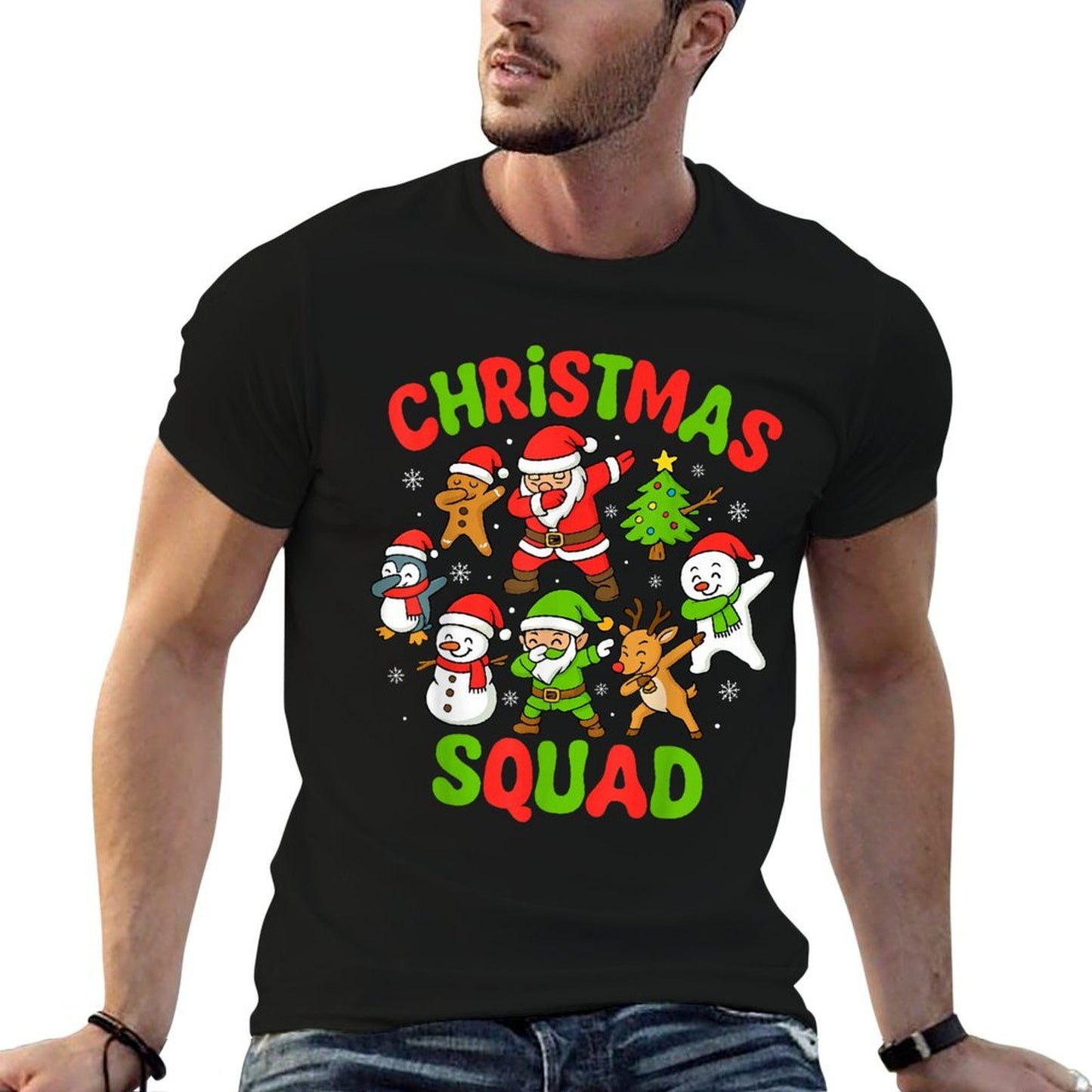 Christmas Squad Dabbing Santa for Family Youth Boys Coworker  Wrinkle-resistant T-Shirt