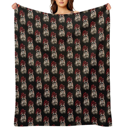 Cute Watercolor Raccoon Blowing Kisses & Hearts Sustainable Throw Blanket