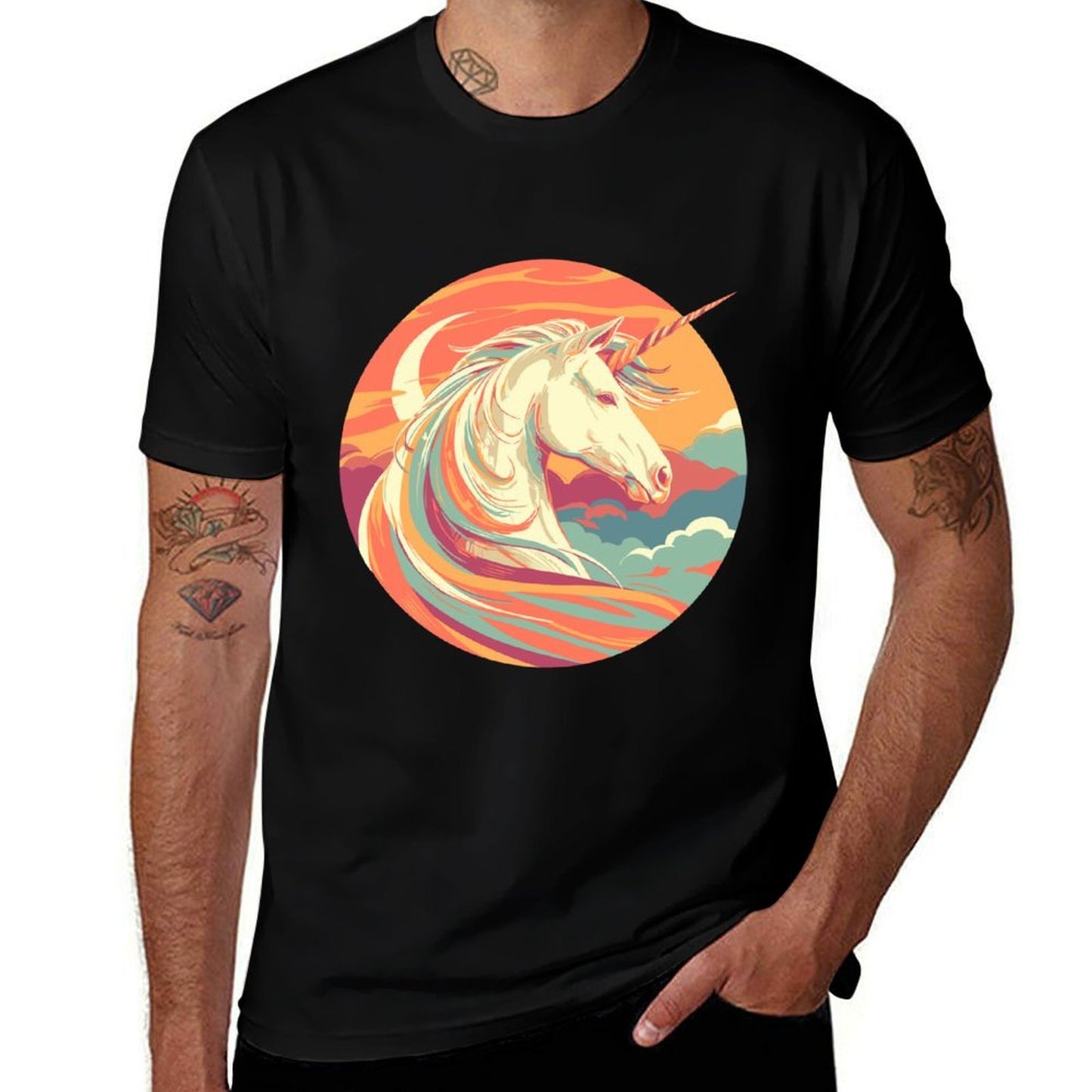 Majestic Sunset Unicorn Art Mystical Creature Fantasy  Trendy Pattern T-Shirt