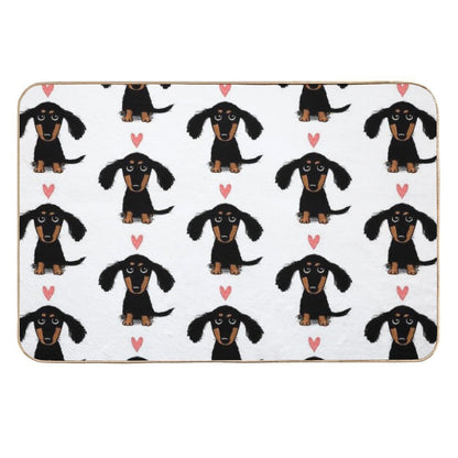 Dachshund Puppy Love  Cute Black And Tan Wiener Dog with Heart  High-Traffic Bath Mat