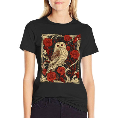 Art Nouveau Aesthetic Owl Roses Garden  Graphic-printed T-Shirt