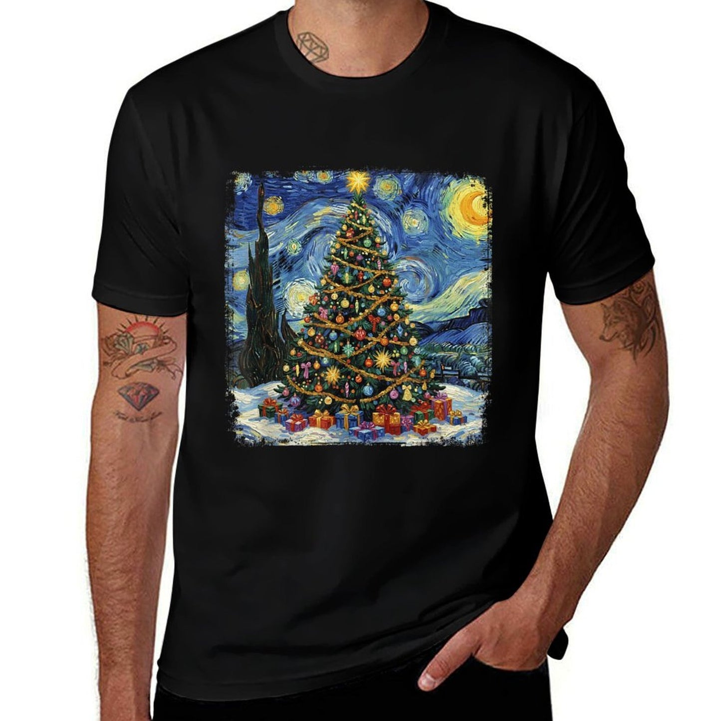 Christmas Tree Van Gogh Starry Night Christmas 2025  Vintage-inspired T-Shirt