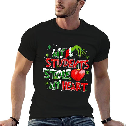 My Students Stole My Heart Christmas Xmas Teacher Pajamas  Heathered Texture T-Shirt