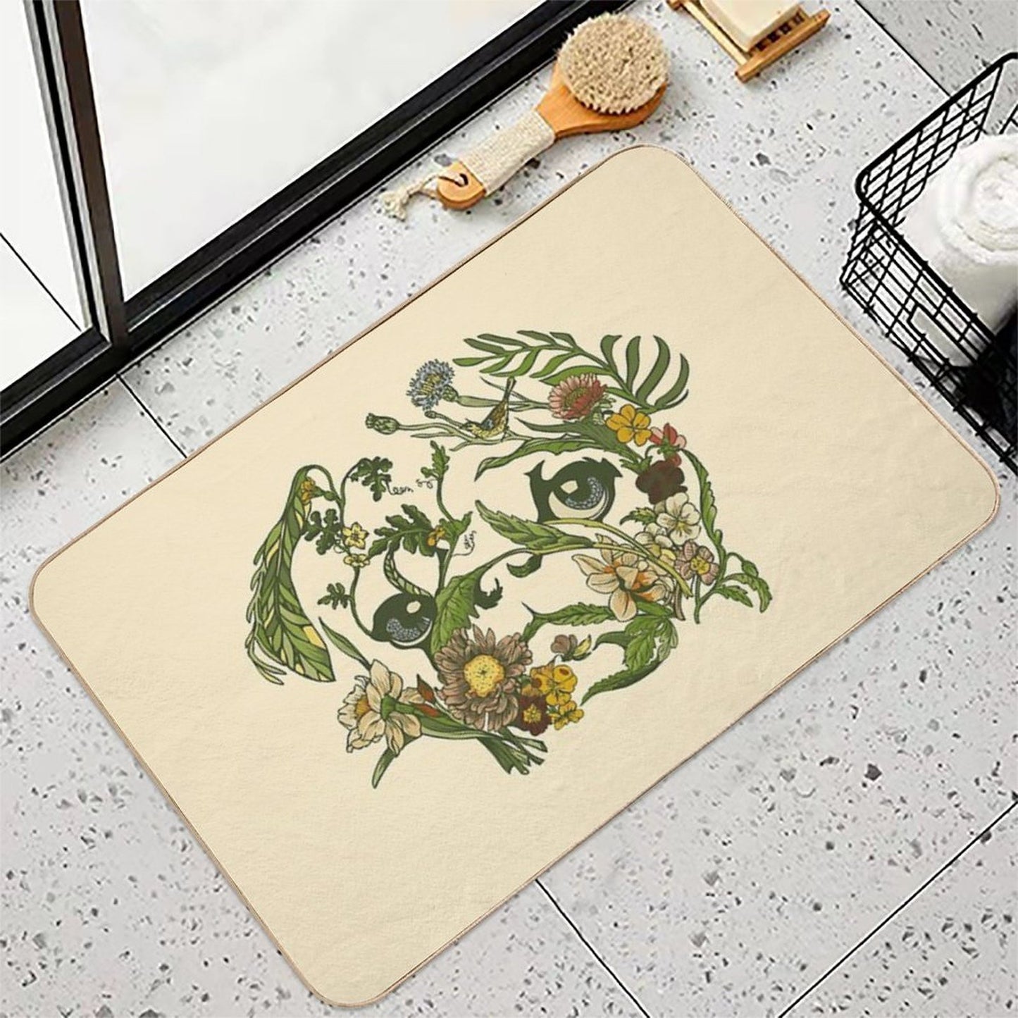 Botanical Pug  Easy Maintenance Bath Mat