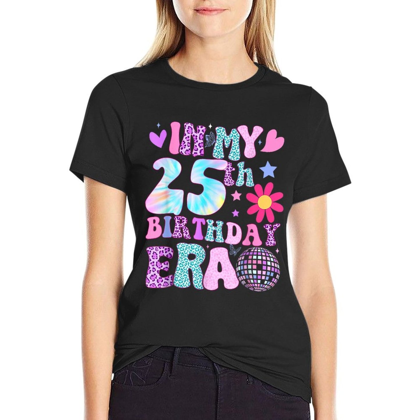 Groovy In My 25th Birthday Era Gifts Funny 25 Years Old  Cotton T-Shirt