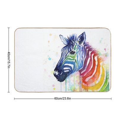 Rainbow Zebra Watercolor Animal Painting  Toxin-Free Bath Mat