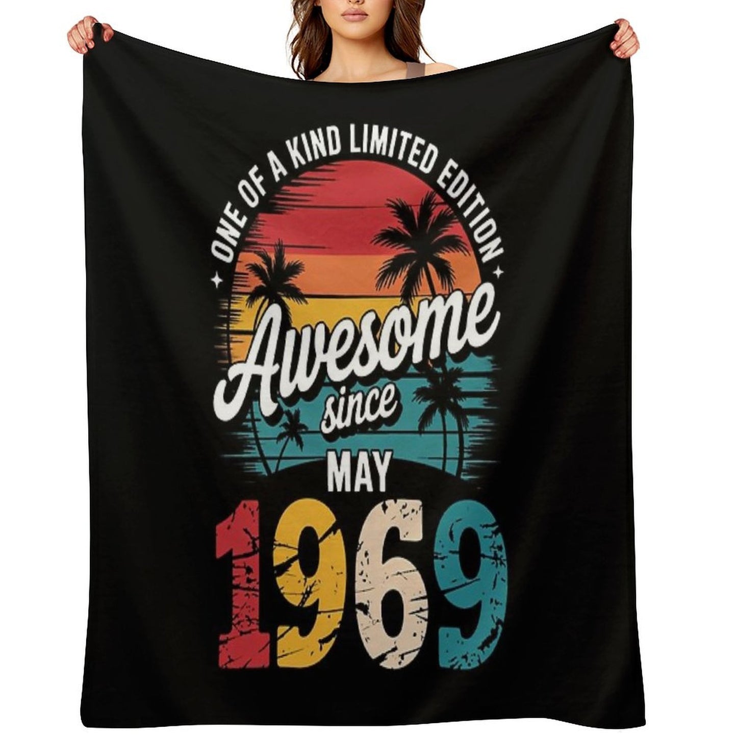 56 Years Old Vintage May 1969 56th Birthday Machine-washable Throw Blanket
