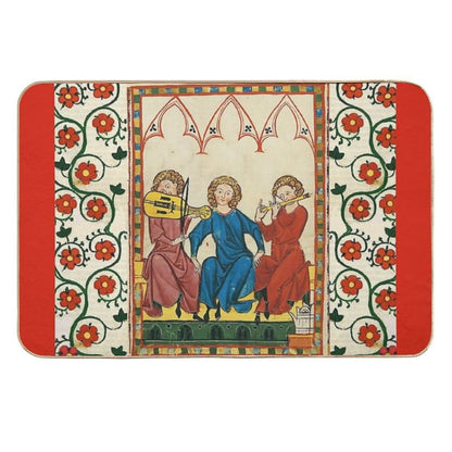MEDIEVAL MUSIC AND MUSICIANS ,ANTIQUE MINIATURE WITH WILD ROSES  Stain-Proof Bath Mat