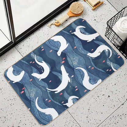 Swimming Otters on Navy Blue  Versatile Bath Mat