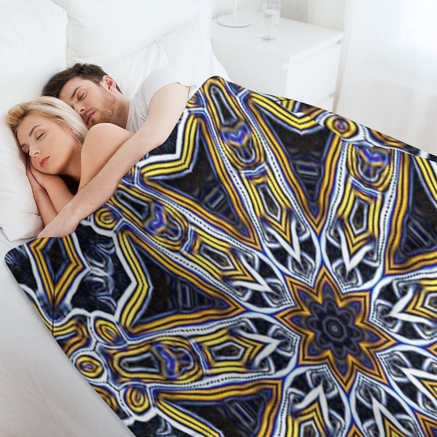 Mandala Eight Petal Talisman Yellow Plush Throw Blanket
