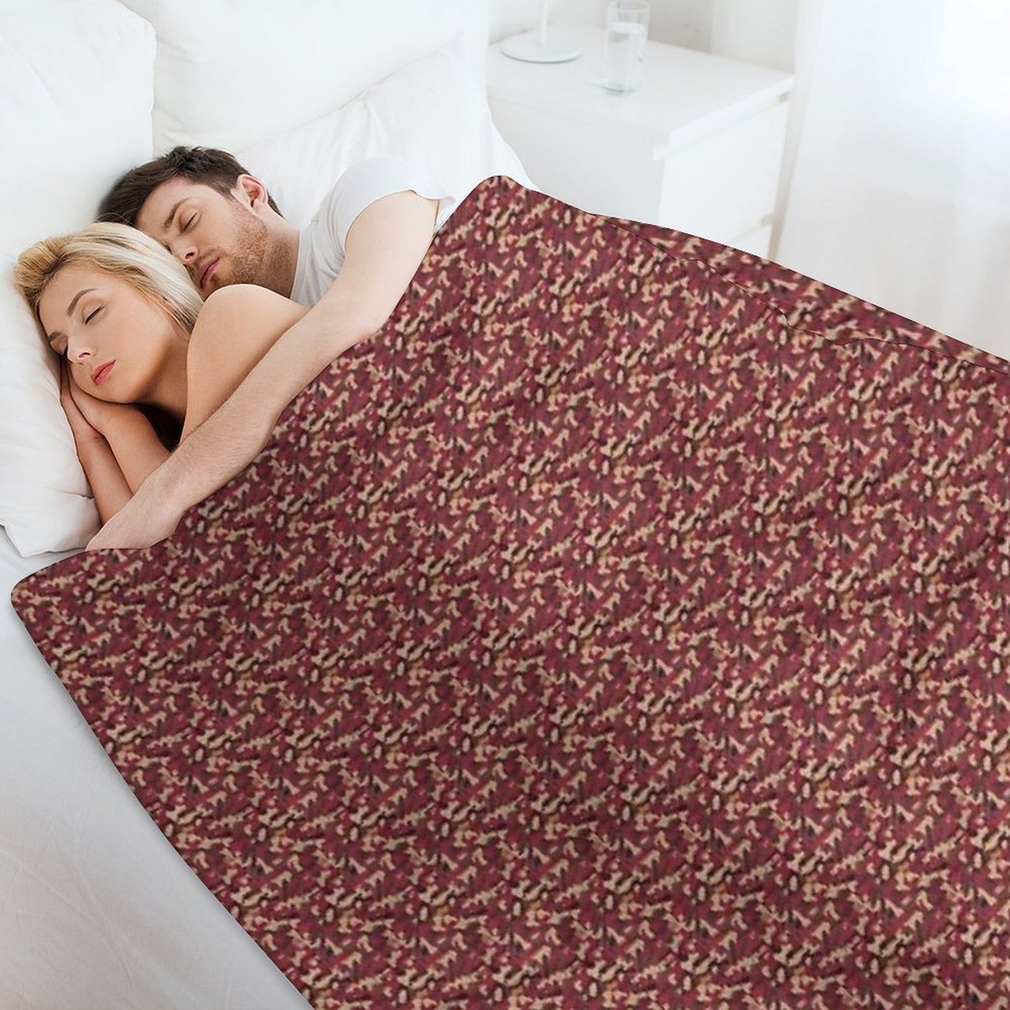 Burgundy Tan Black And Grey Camo Tacticool Pattern Machine-washable Throw Blanket