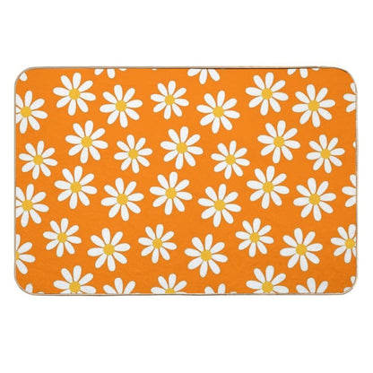 Retro White Daisies on That 70s Orange Color Seamless Pattern Print  Toxin-Free Bath Mat