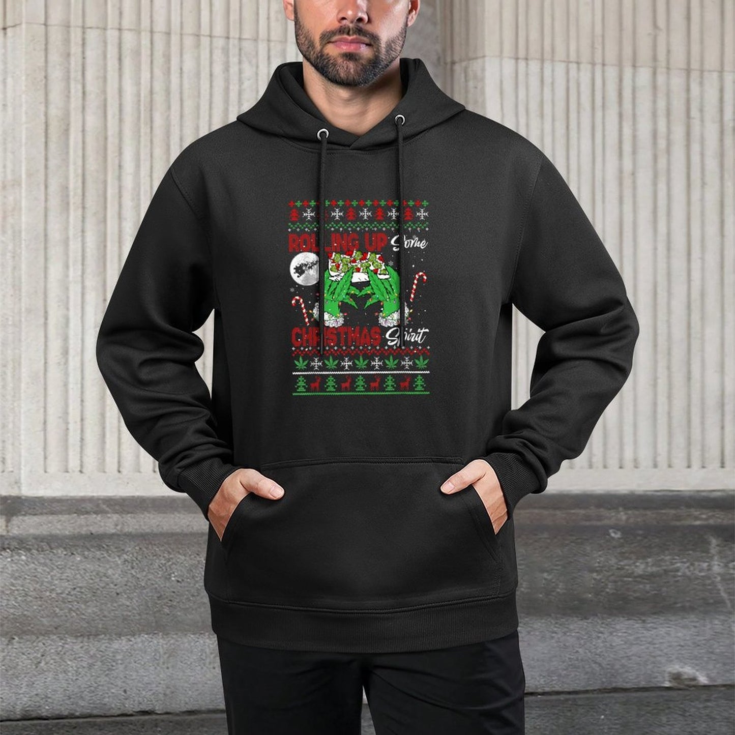 Rolling Up Some Xmas Spirit Funny Santa Smoker Sweater Breathable Fabric Hoodie