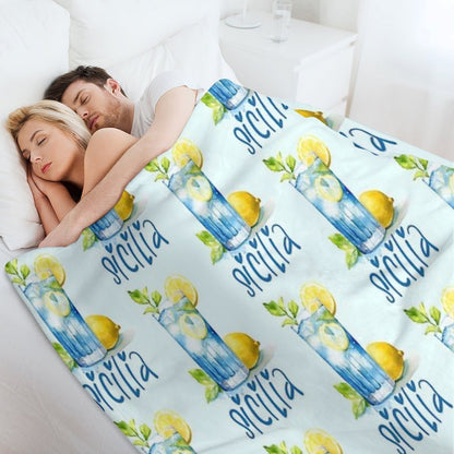 Sicilia Love – Italian Lemonade Watercolor Design Machine-washable Throw Blanket