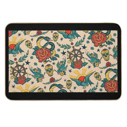 Punk Tattoo Pattern Design And Illustration  Stain-Proof Bath Mat