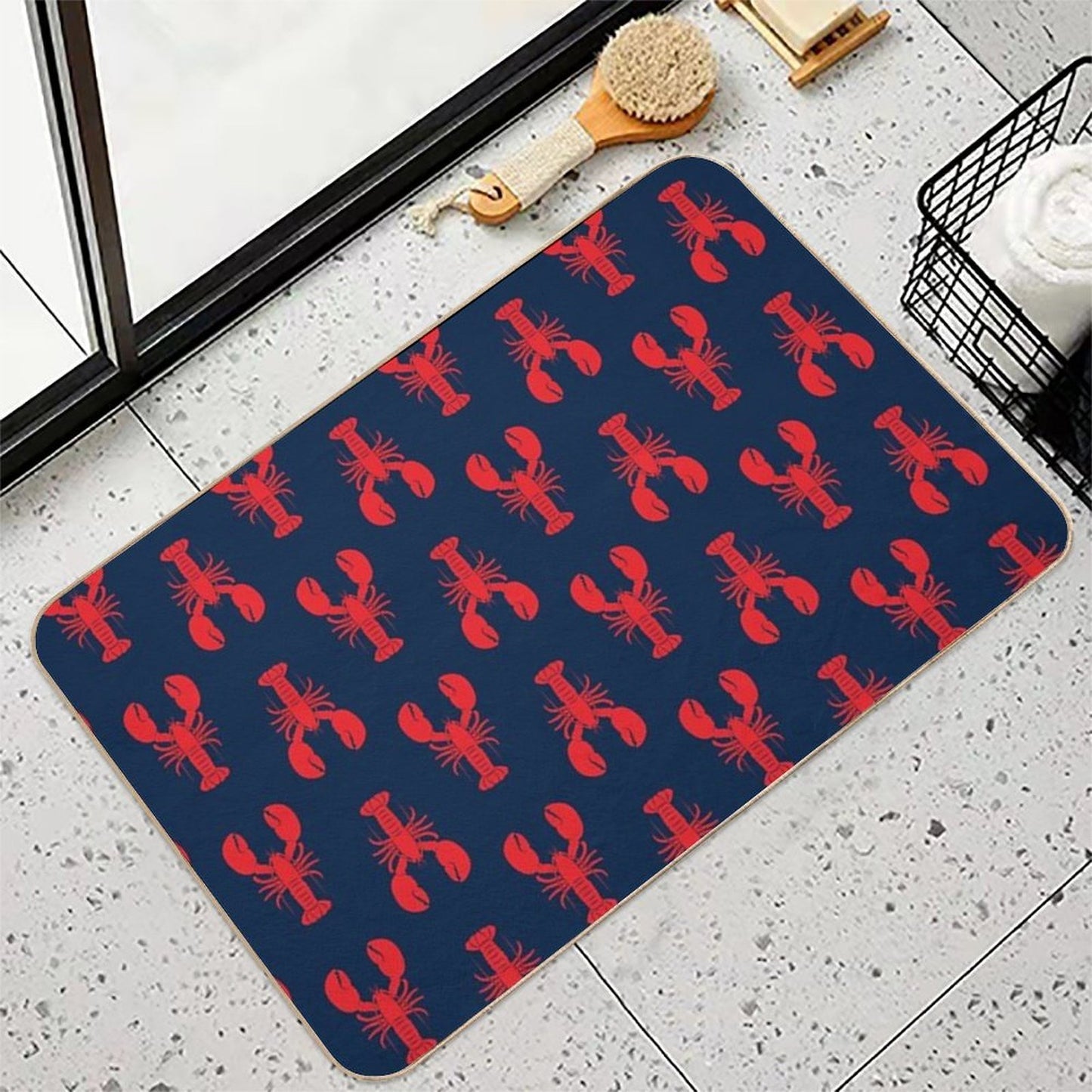 Lobsters - Red on Navy  Dirt-Trapping Bath Mat