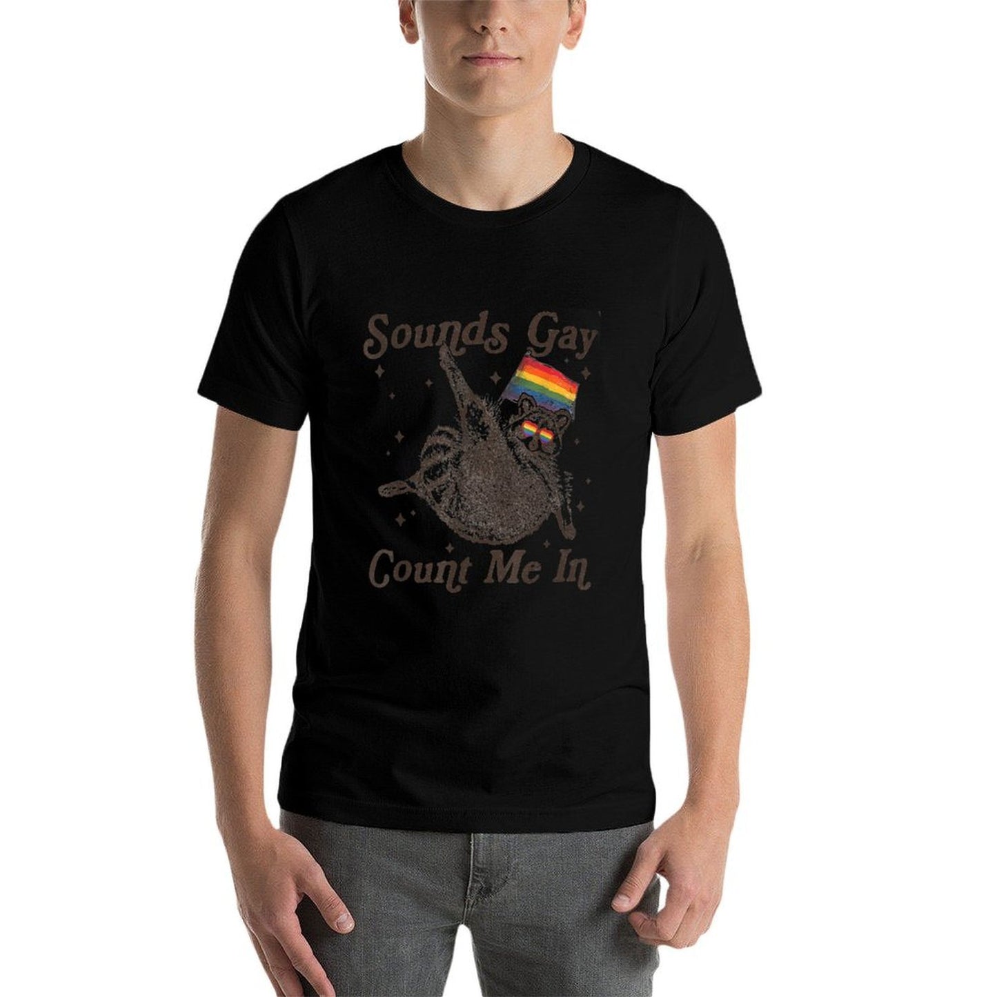 Vintage Sounds Gay Count Me In Racoon LGBT LGBTQ Pride Month  Stretchy T-Shirt