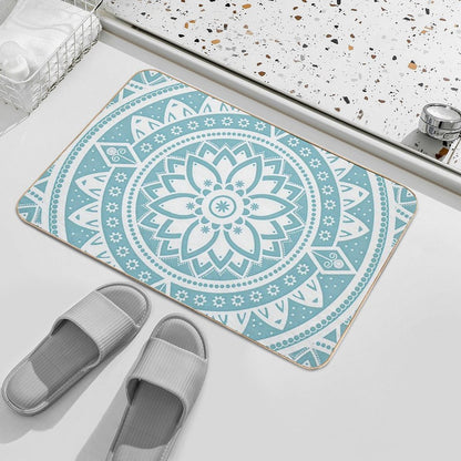 Blue Circular Relaxing Mandala  Easy Maintenance Bath Mat