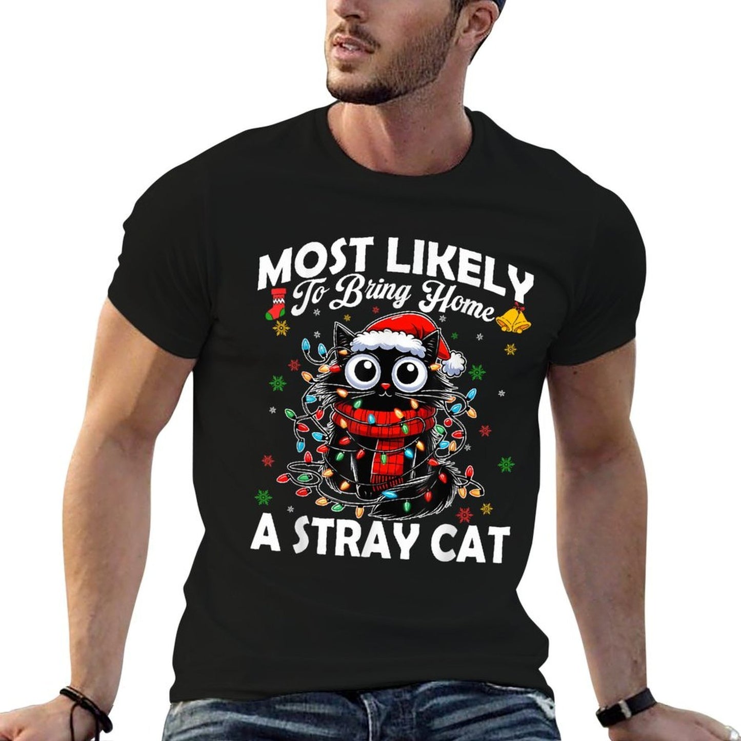 Most Likely To Bring Home A Stray Cat Matching Christmas  Ribbed Collar T-Shirt