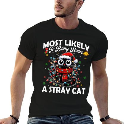 Most Likely To Bring Home A Stray Cat Matching Christmas  Ribbed Collar T-Shirt