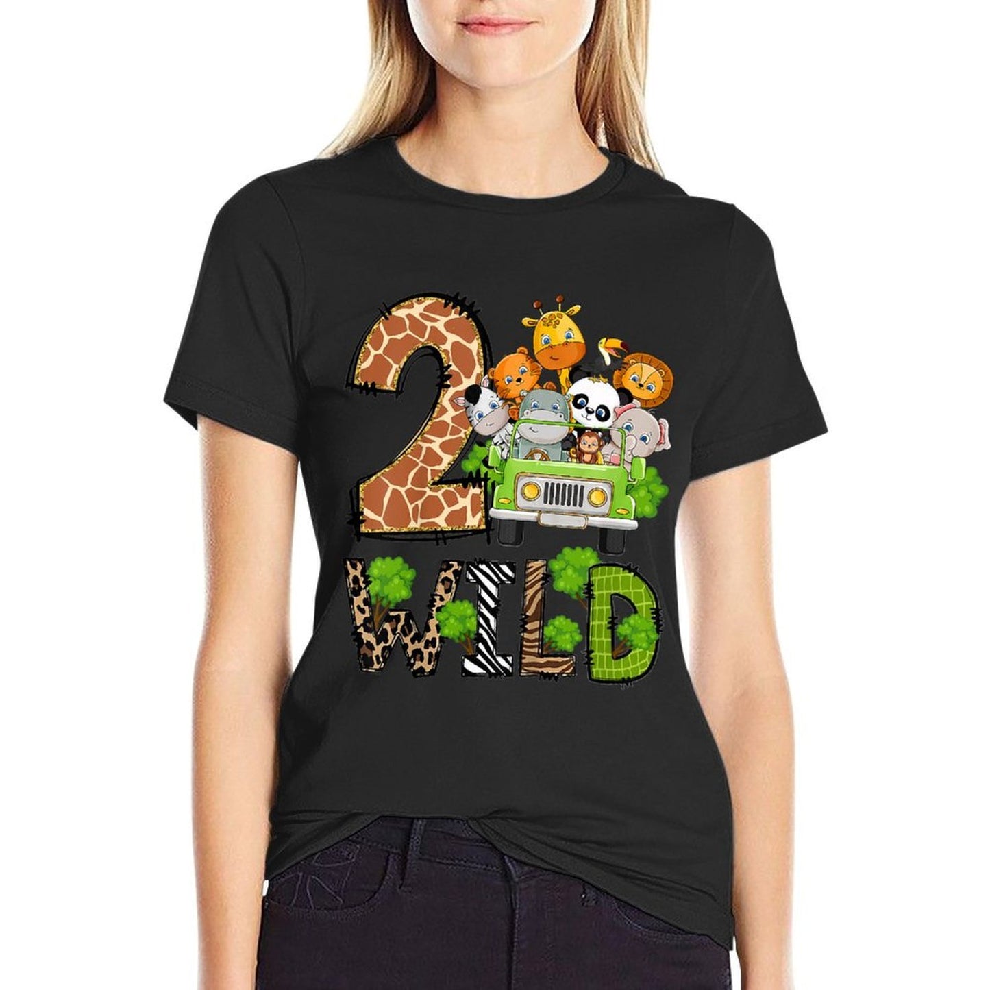 Kids Wild Two 2 Year Old Boy Girl 2nd Birthday Zoo Jungle Animal  Cotton T-Shirt