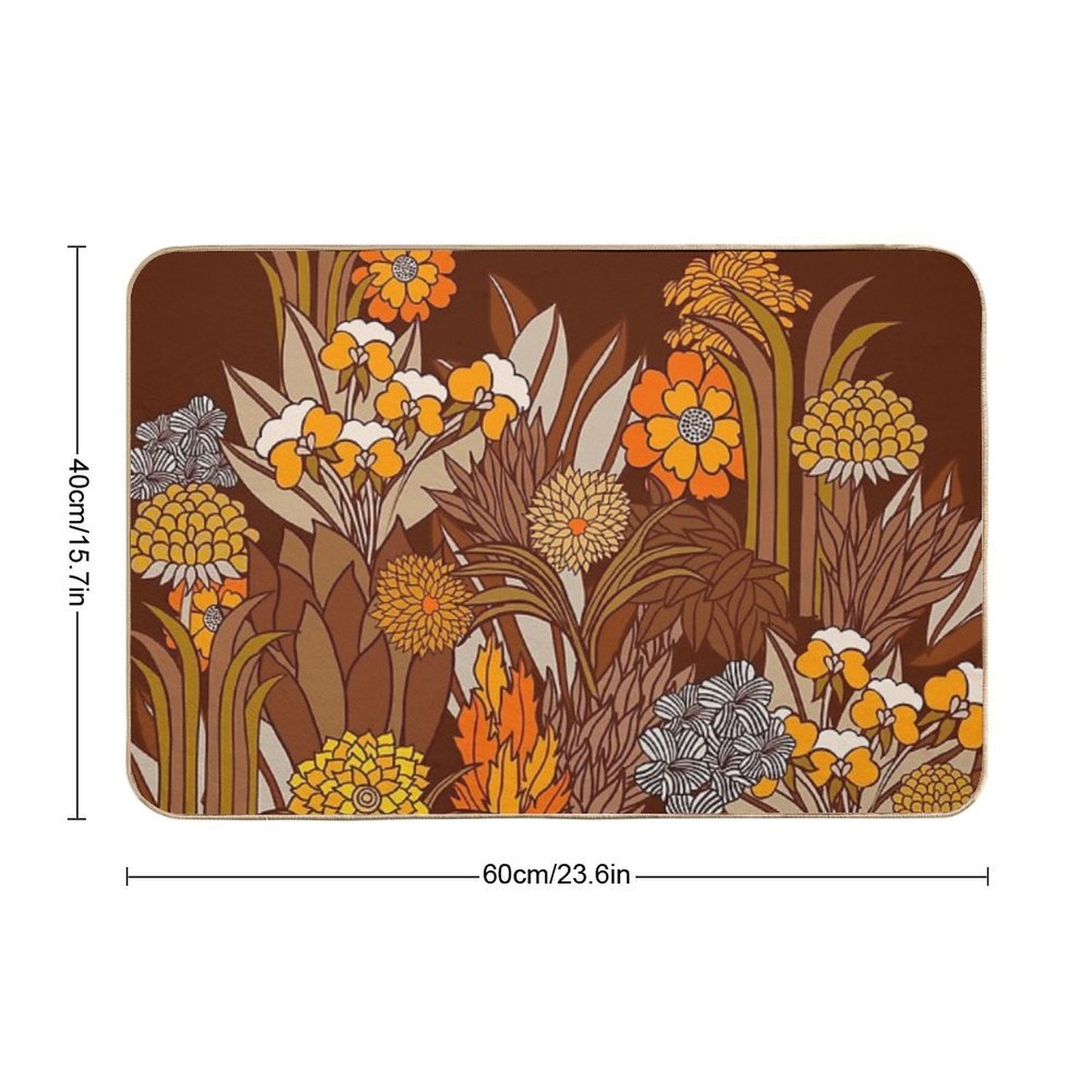 70s Retro Floral Garden, Hippie, Boho  Repositionable Bath Mat