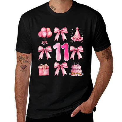 Kids 11th Birthday Girl Pink Coquette Bow Eleven Year Old  Soft T-Shirt