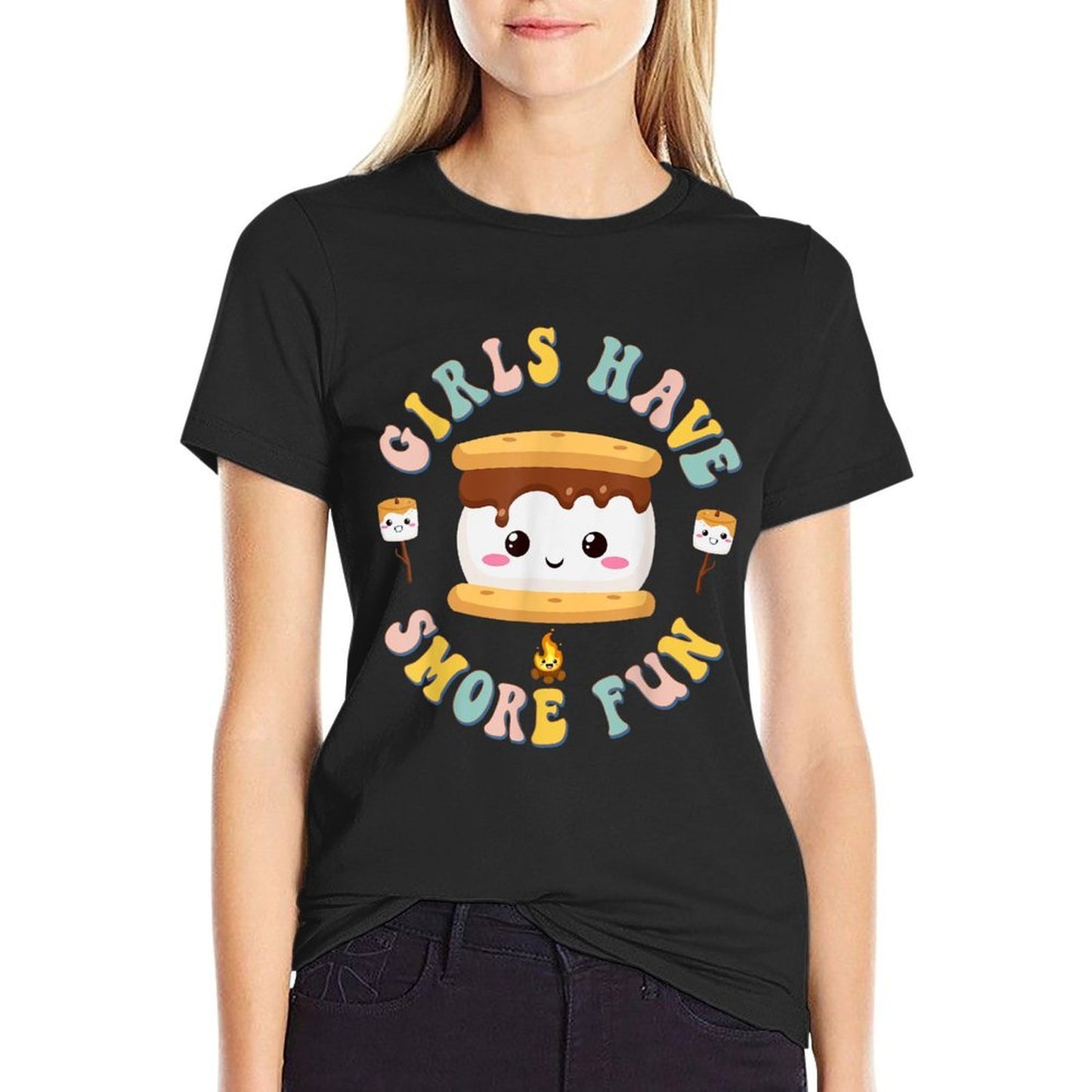 Women Camping Kawaii Smores Girls Have S&#39;more Kids Camping Comfortable T-Shirt