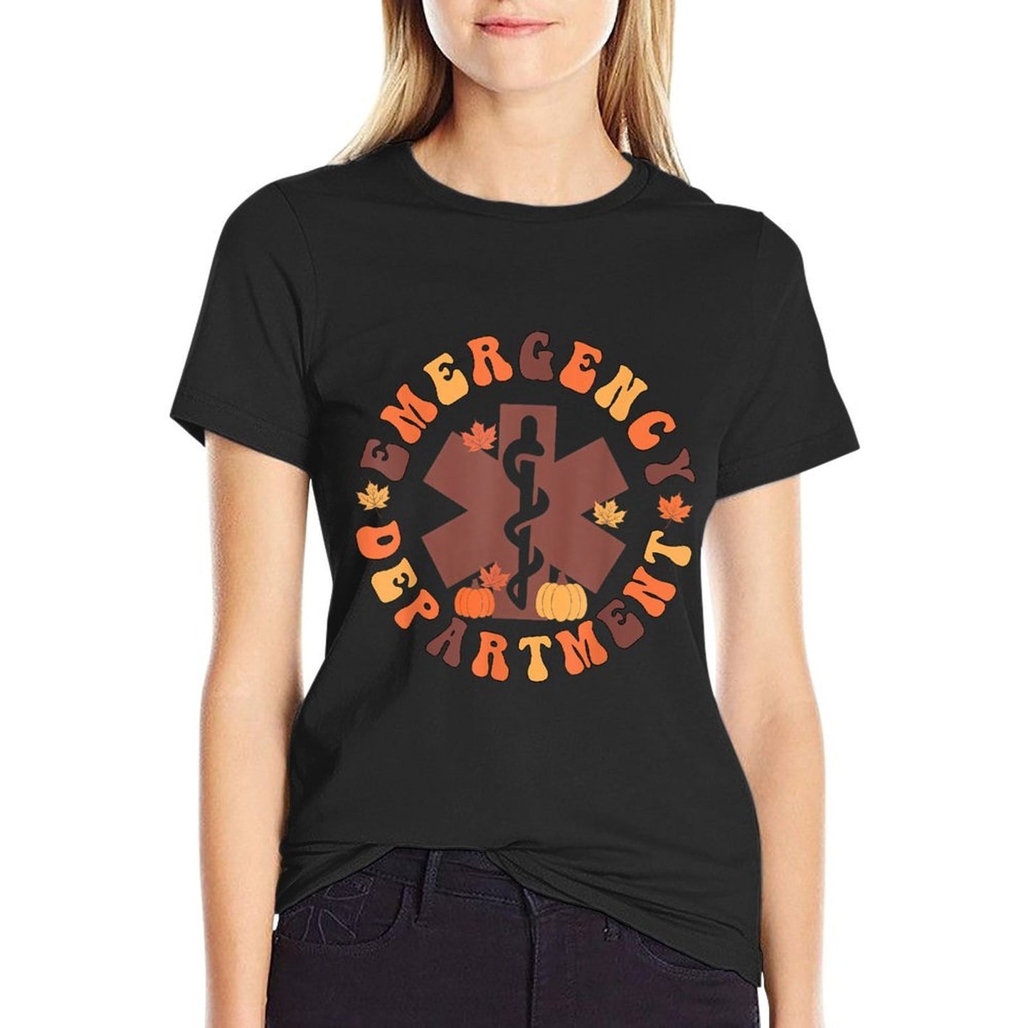 Emergency Department ER Nurse Fall Pumpkin Thanksgiving  Easy-care T-Shirt