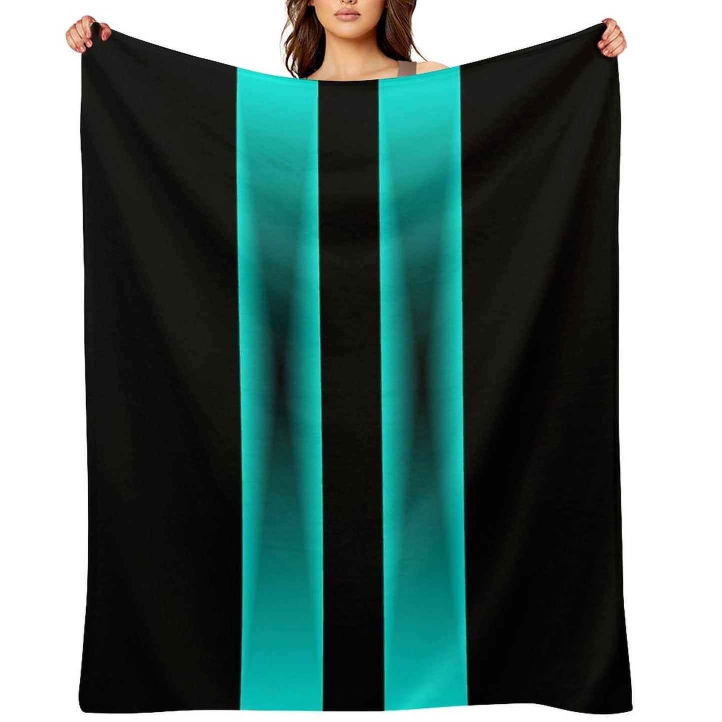 Cyan to Black Fade Stripes with Black Background Durable Throw Blanket