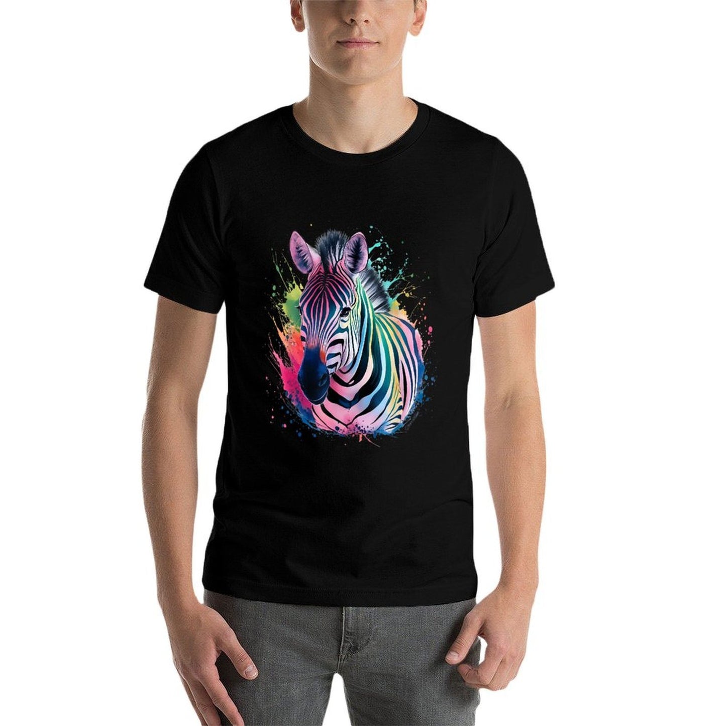 Zebra Men Woman Colorful Watercolor Zebra  Wrinkle-resistant T-Shirt