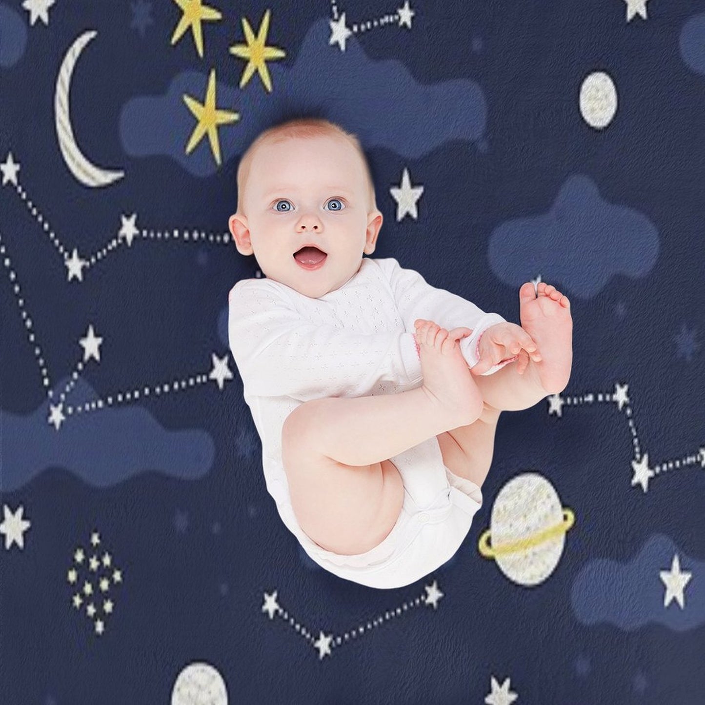 Galaxy - Cosmos, Moon And Stars. Astronomy Pattern. Cute Cartoon Universe Design. Anti-pilling Throw Blanket
