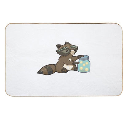 Funny Little Raccoon Collects Crickets  Easy Maintenance Bath Mat