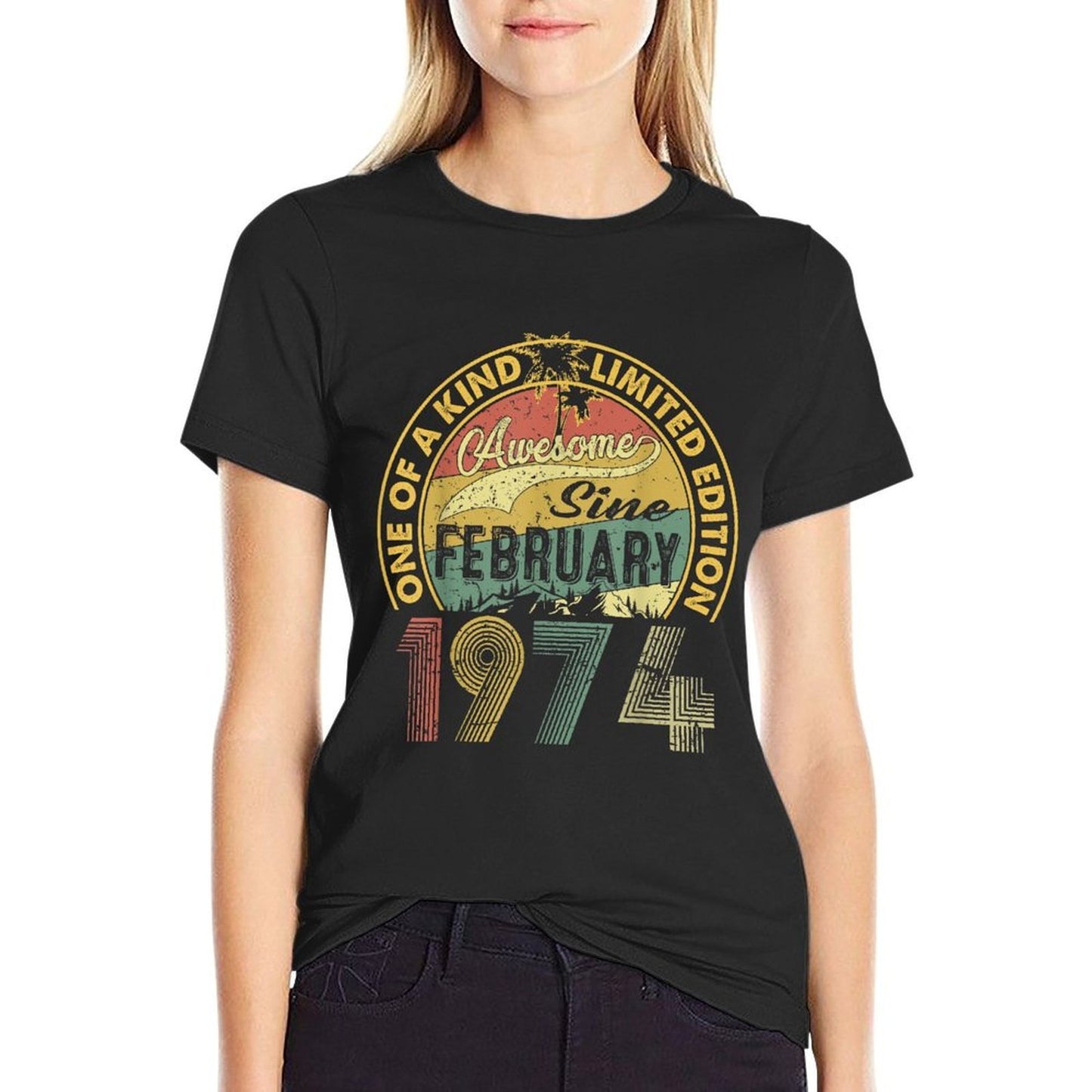 Funny 50 Years Old February 1974 Vintage 50th Birthday  Rolled Sleeves T-Shirt