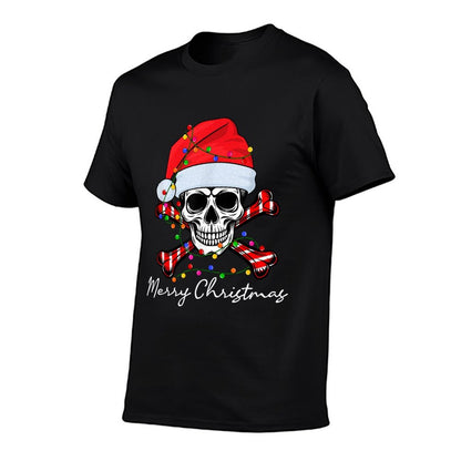 Funny Skull Skeleton Santa Hat Christmas Lights Men Women  Vintage-inspired T-Shirt