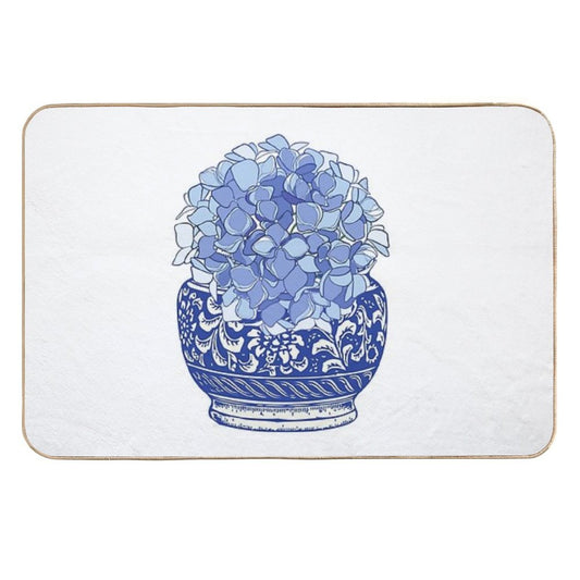 Blue And White Vase with Blue Hydrangeas  Versatile Bath Mat