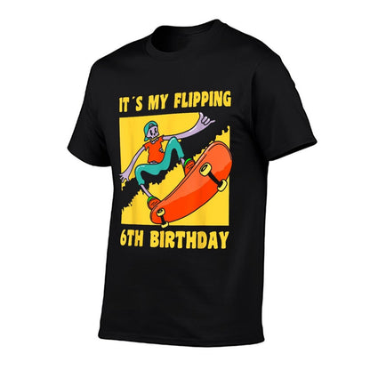 6 Year Old Happy 6th Birthday Skateboarding 6th Birthday  Fade-proof Color T-Shirt