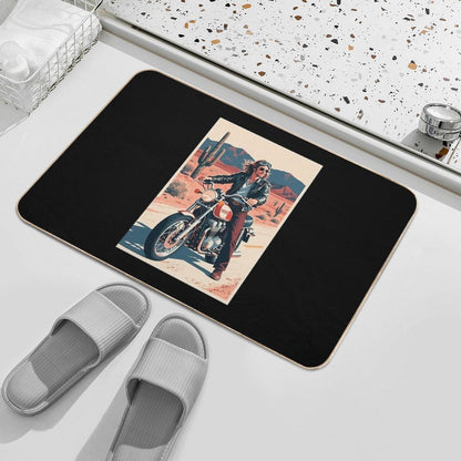 Vintage 70s Biker Illustration in Hope Style  Slip-Resistant Bath Mat