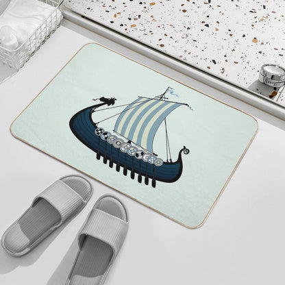 Blue Viking Ship  Long-Lasting Bath Mat