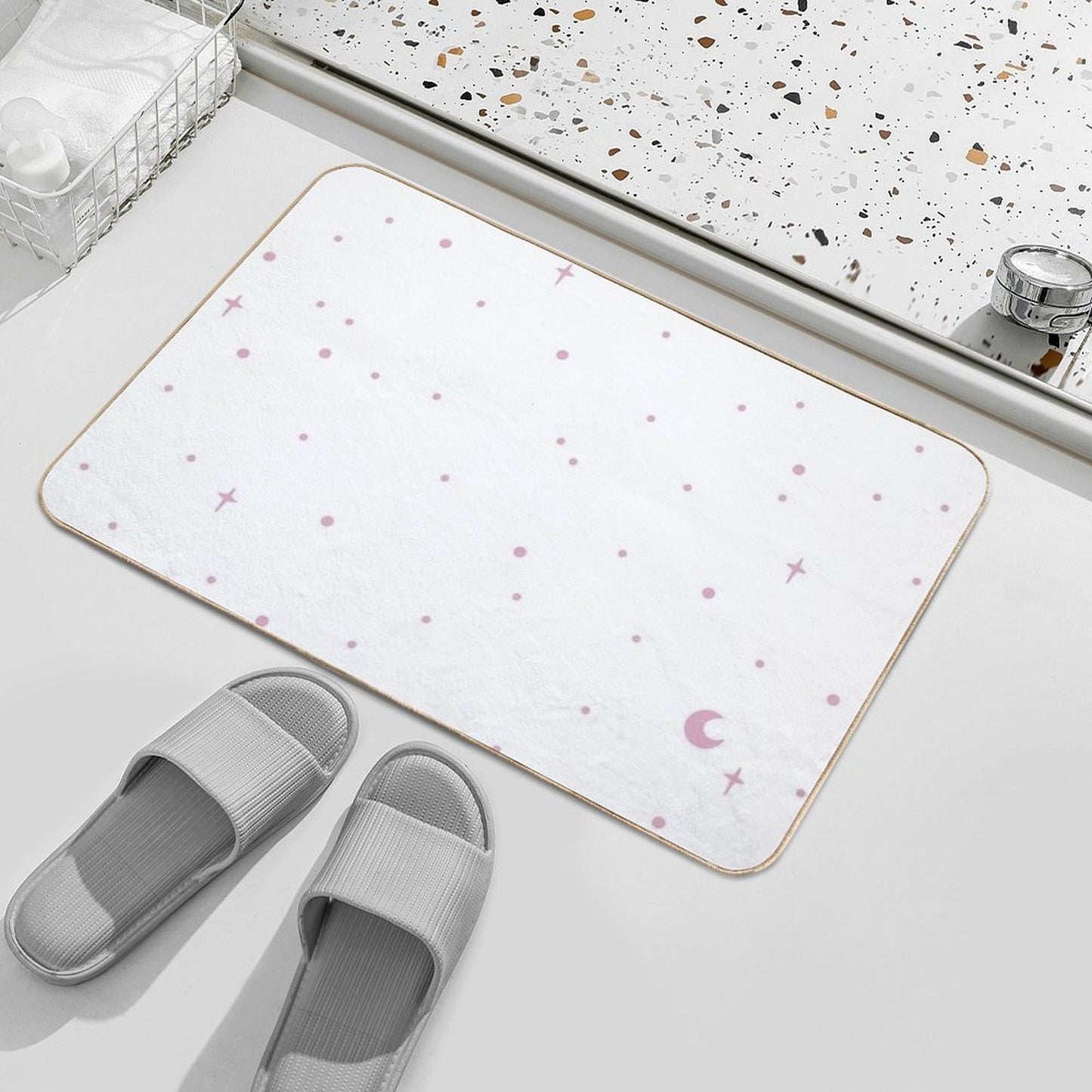 Dusty Pink Stars on White  Easy Maintenance Bath Mat