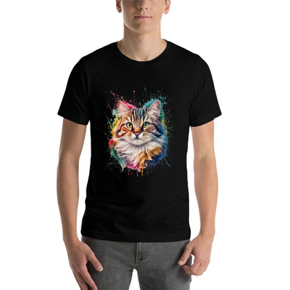 Cat Men Woman Colorful Watercolor Cat  Affordable Price T-Shirt
