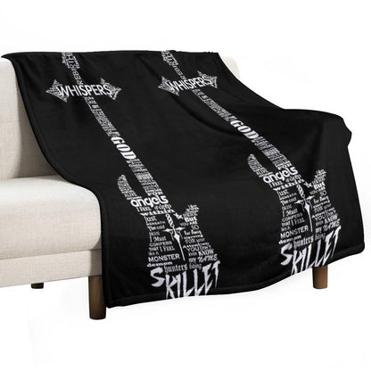 Skillet Guitar Typography on Black Lightweight Throw Blanket