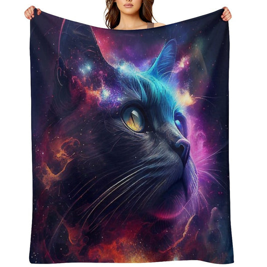 Colorful Galaxy Cat Easy Care Throw Blanket