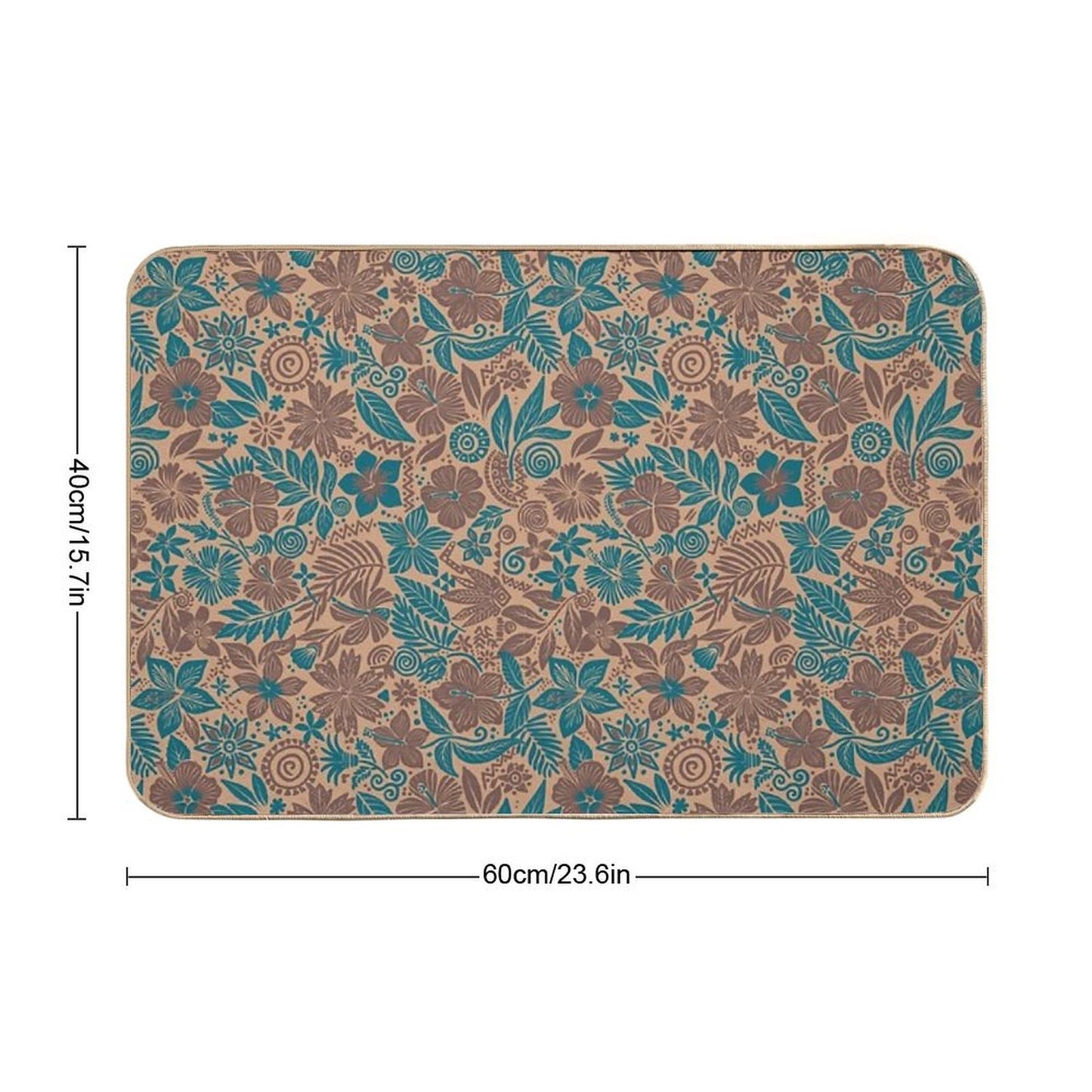 Beige And Teal Tropical Floral Tribal Print  Eco-Friendly Bath Mat