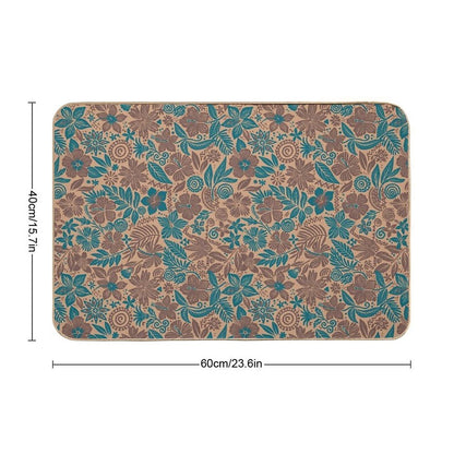 Beige And Teal Tropical Floral Tribal Print  Eco-Friendly Bath Mat