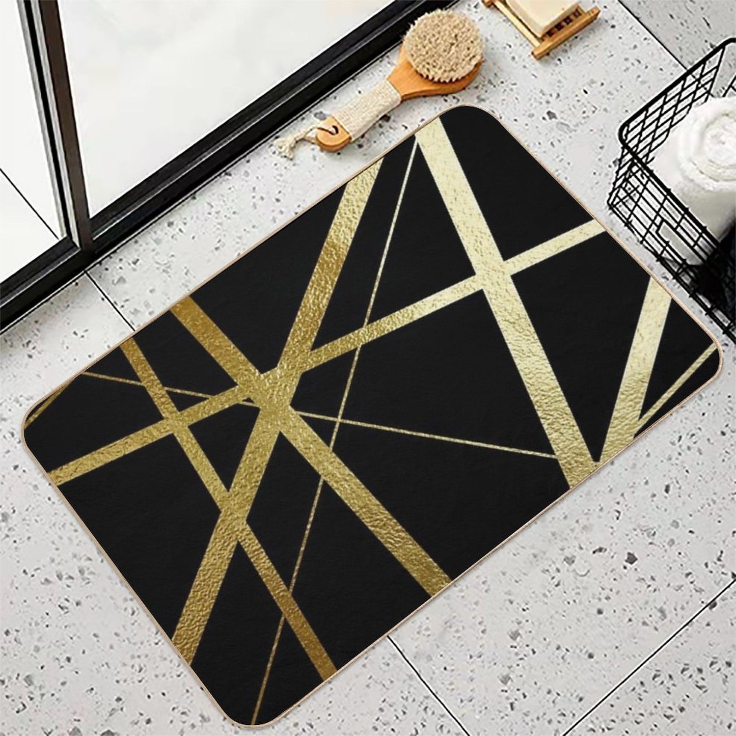 Black And Gold Geometric Luxe  Multi-Purpose Bath Mat