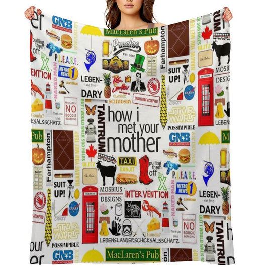 How I Met Your Mother Collage Poster Iconographic - Infographic (White) Durable Throw Blanket